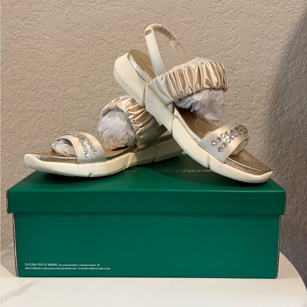 Lauren Lorraine Annie Ruched Sporty Sandal In Ivory Size 10 NWT